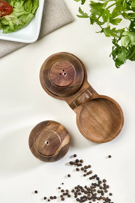Hermia Juego de Saleros de Madera de Acacia, 2 Piezas, Elegantes y Sofisticados para tu Mesa
